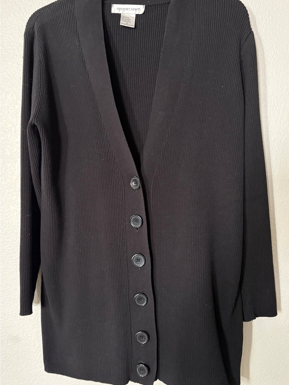 Vintage Newport News Black Ribbed Button-Front Women's Cardigan XL